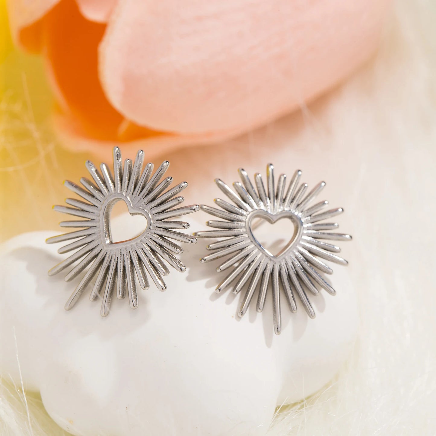 Aquarly Floral Heart Studs